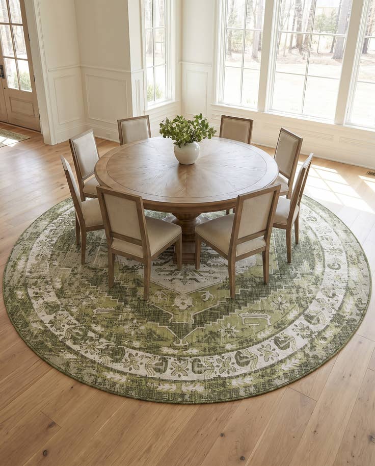 Detail image of 13' x 13' Easy-Clean Traditional Indoor / Outdoor Round Rug