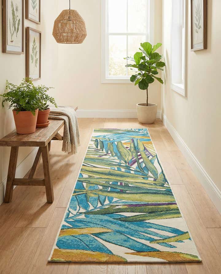 2' x 8' Easy-Clean Botanical Indoor / Outdoor Runner Rug