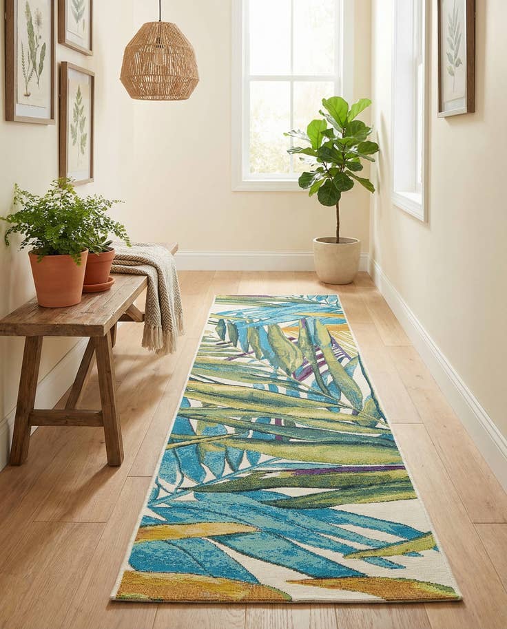 Detail image of 2' x 8' Easy-Clean Botanical Indoor / Outdoor Runner Rug
