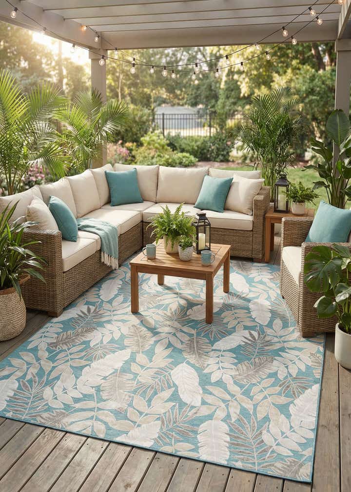 9' 9 x 12' Easy-Clean Botanical Indoor / Outdoor Rug