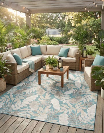 9' 9 x 12' Easy-Clean Botanical Indoor / Outdoor Rug