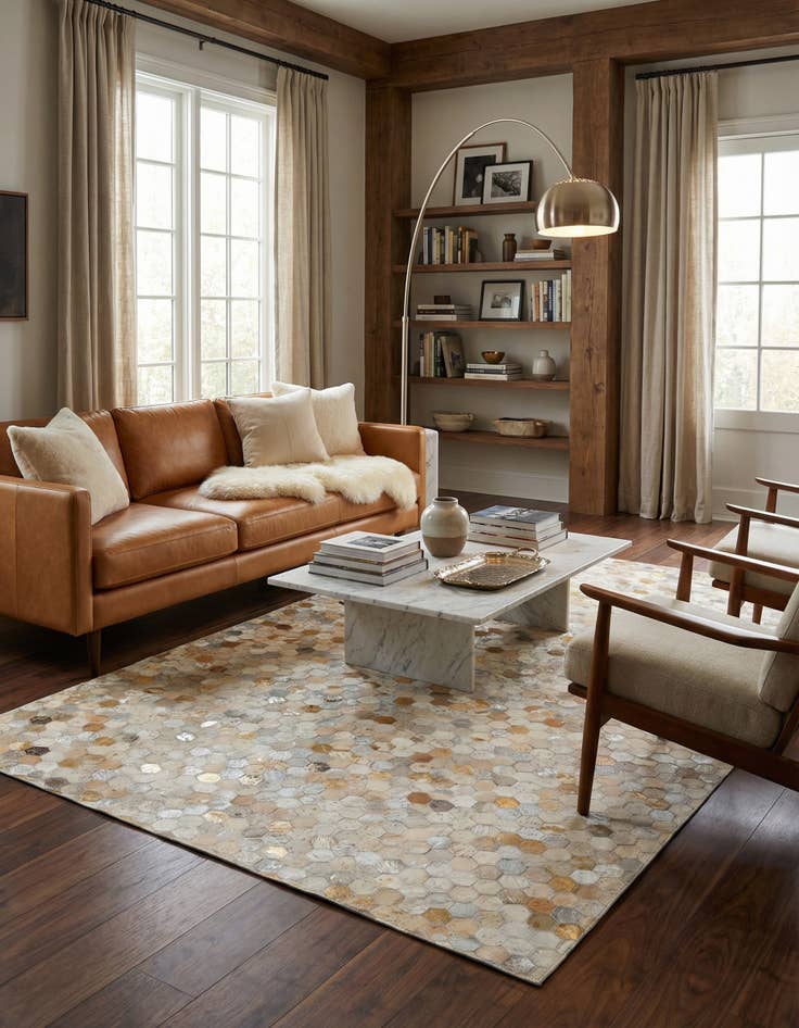 Detail image of  5' 1 x 8' Cowhide - Patchwork Rug