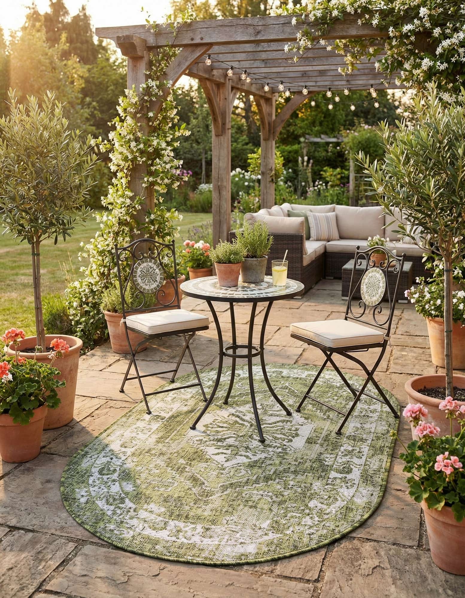 3' x 5' 3 Easy-Clean Traditional Indoor / Outdoor Oval Rug