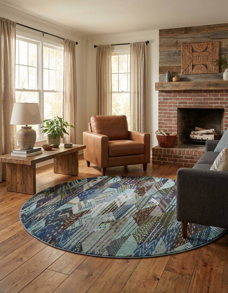 Detail image of 8' x 8'  Washable Santa Fe Round Rug