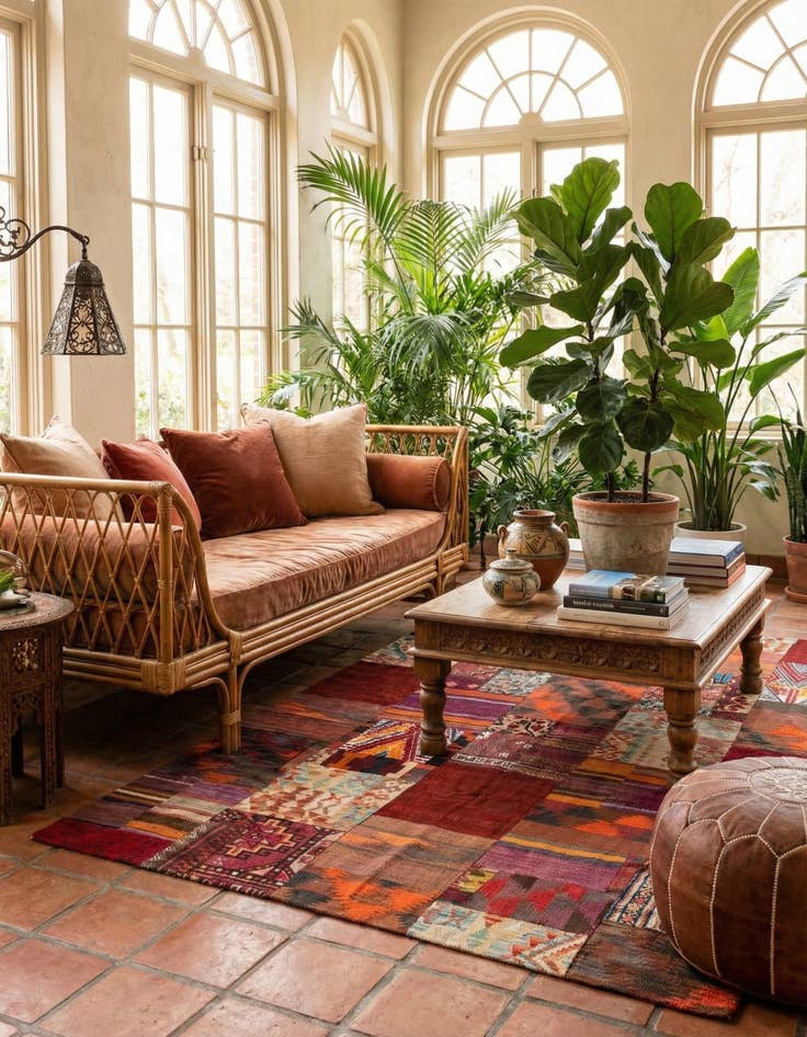 Detail image of 5' 7 x 8'  Hand Woven Kilim Patchwork Wool Rug