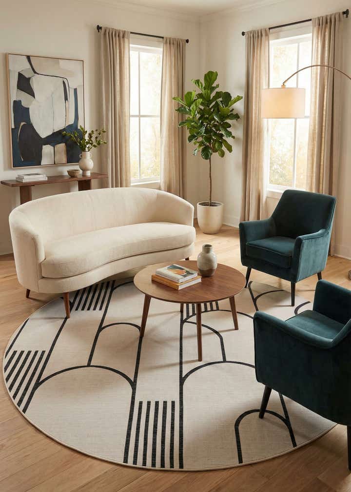 12' x 12' Easy-Clean Modern Indoor / Outdoor Round Rug