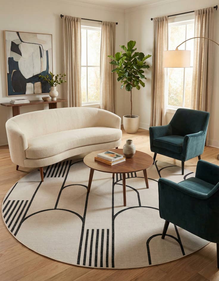 Detail image of 12' x 12'  Washable Modern Indoor / Outdoor Round Rug