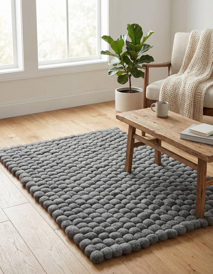 Detail image of 2' 2 x 3' 1  Hand Woven Felt Ball Wool Rug