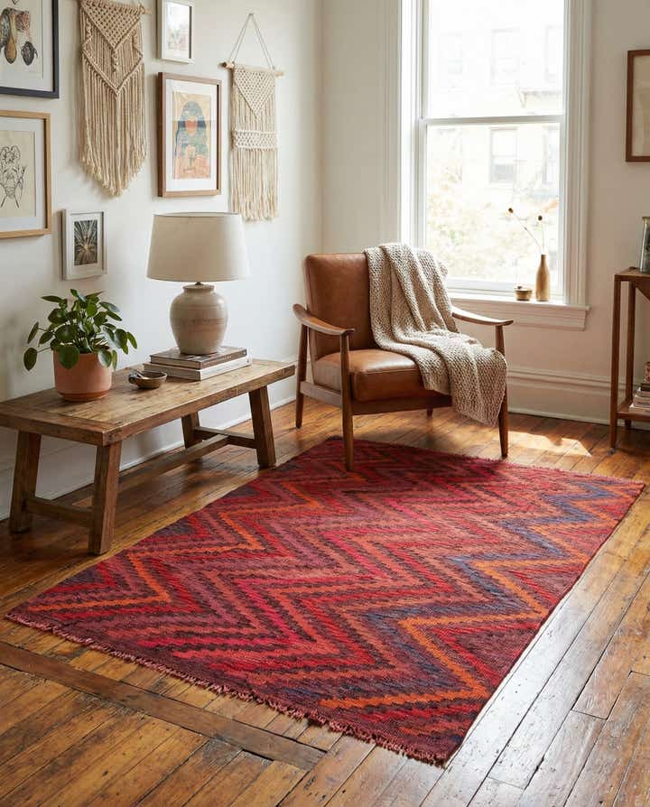 3' 4 x 4' 7 Hand Woven Kilim Modern Wool Rug