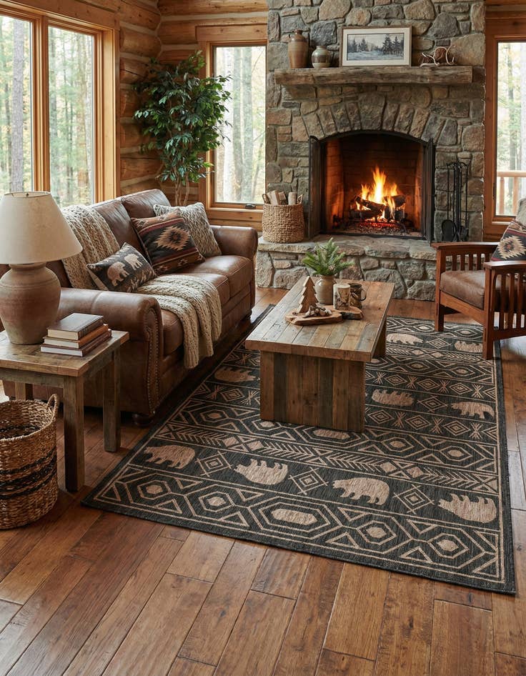 Detail image of 6' x 9'  Washable Southwestern Indoor / Outdoor Rug