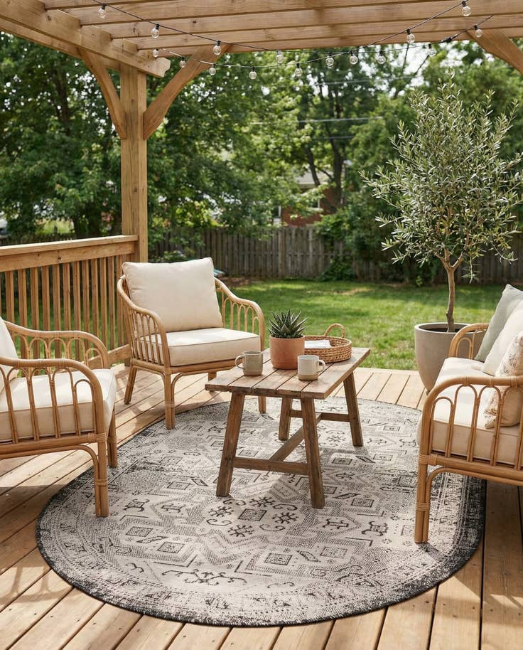 Detail image of 5' 3 x 8' Easy-Clean Aztec Indoor / Outdoor Oval Rug