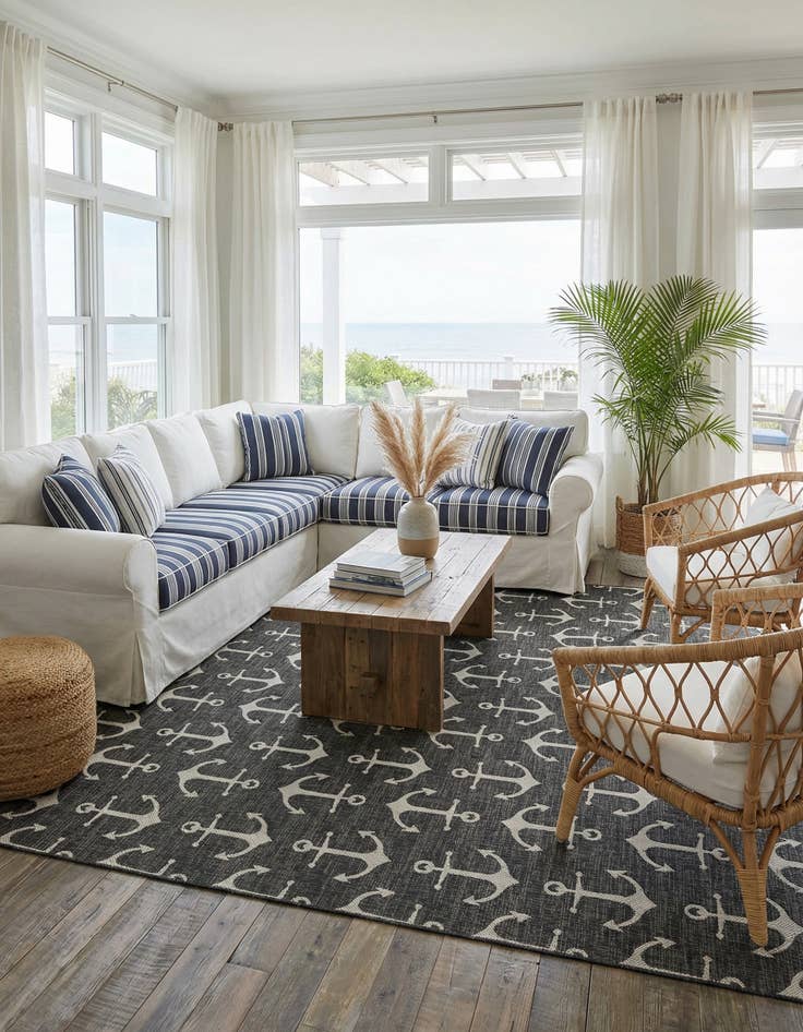 Detail image of 13' x 13'  Washable Coastal Indoor / Outdoor Square Rug