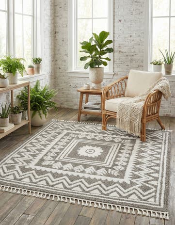 Gray Boho Square Rug