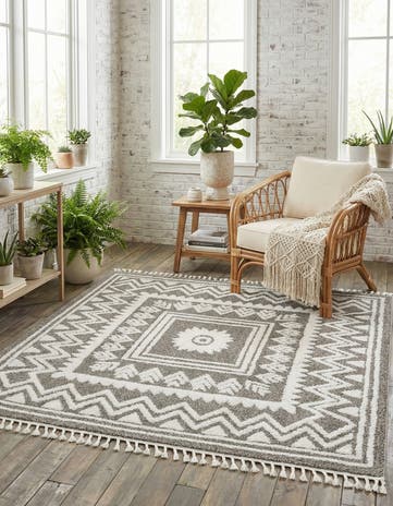Gray Boho Square Rug
