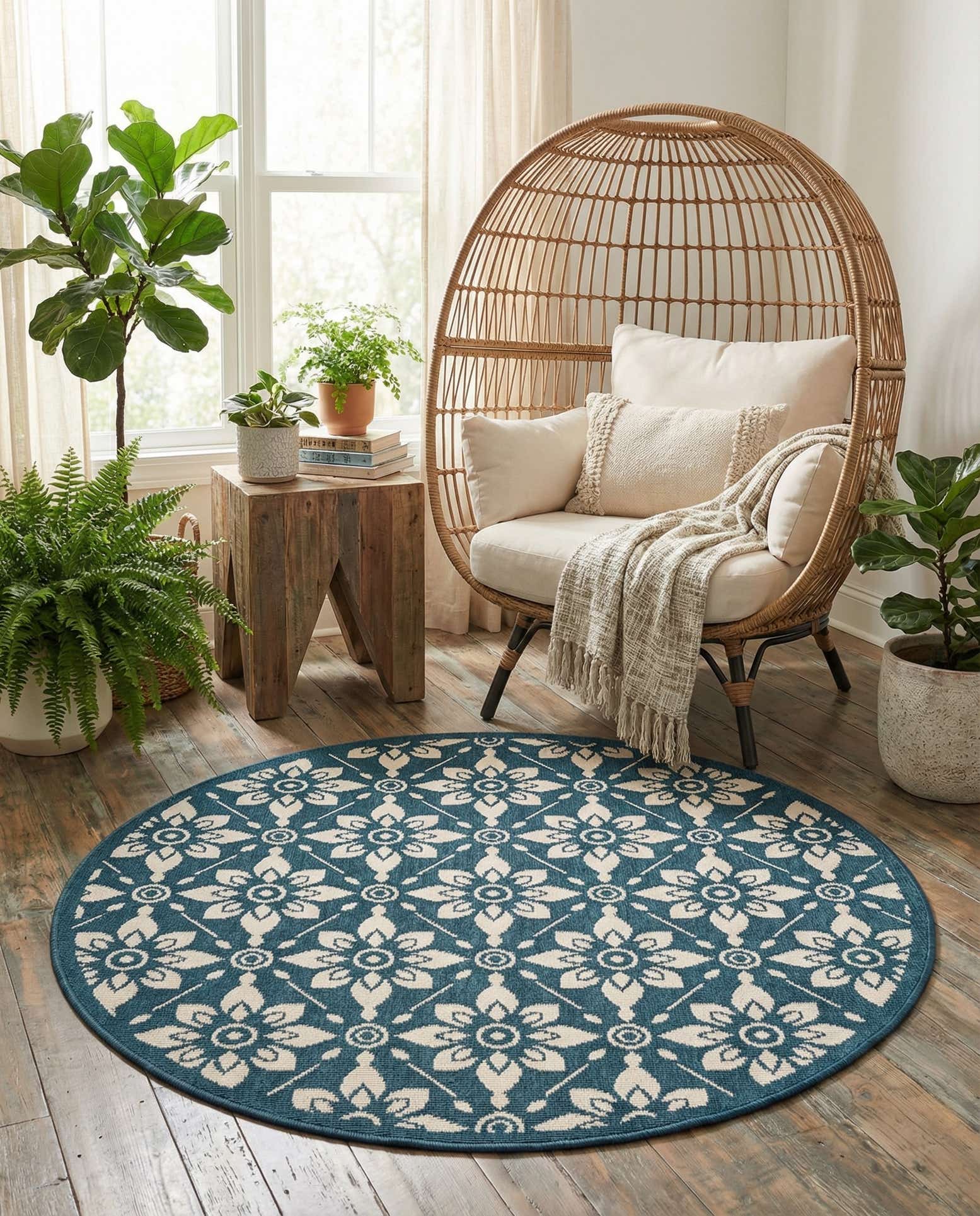 4' x 4' Easy-Clean Trellis Indoor / Outdoor Round Rug