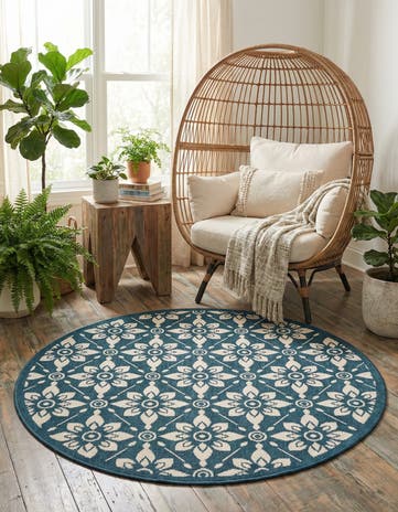4' x 4' Easy-Clean Trellis Indoor / Outdoor Round Rug