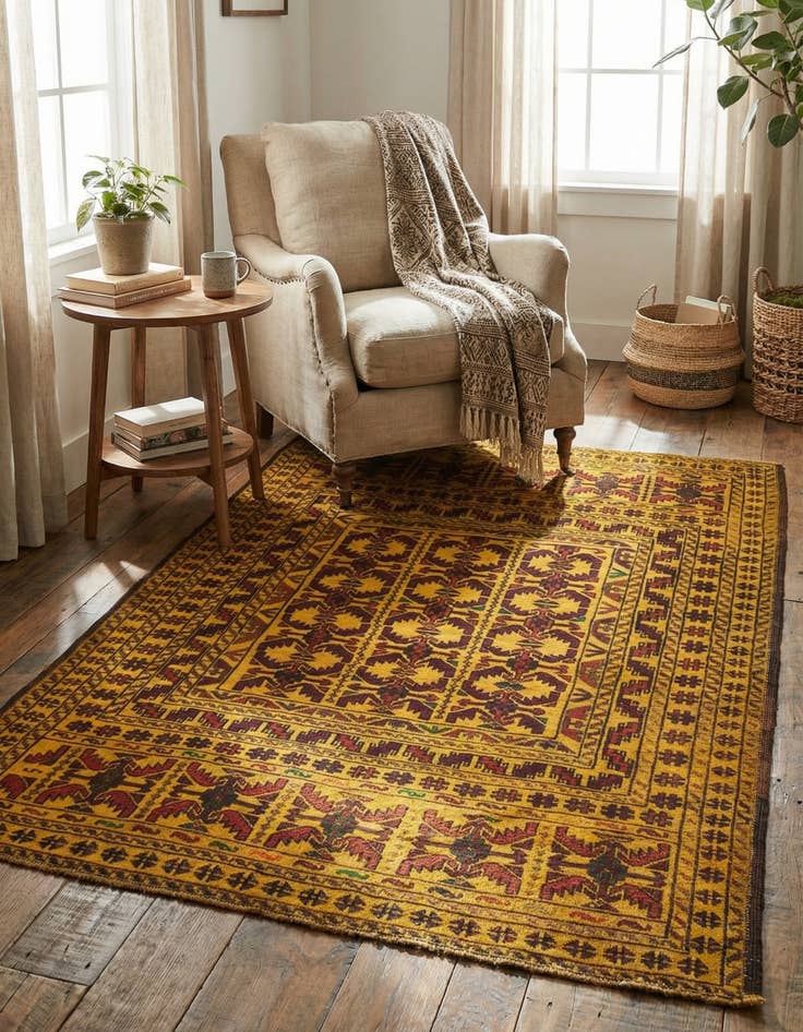 Detail image of 4' 3 x 6' 2  Hand Woven Kilim Afghan Wool Rug