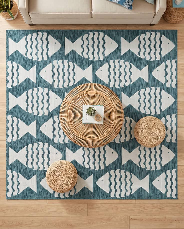Detail image of 7' 10 x 7' 10 Easy-Clean Coastal Indoor / Outdoor Square Rug