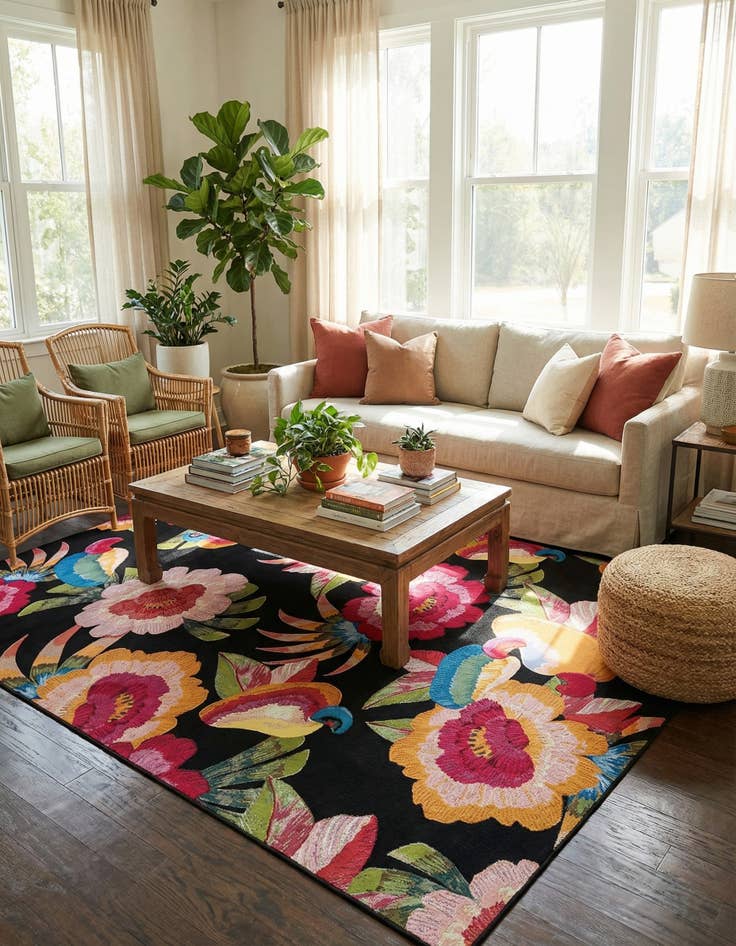 Detail image of  9' x 12'  Washable Botanical Indoor / Outdoor Rug