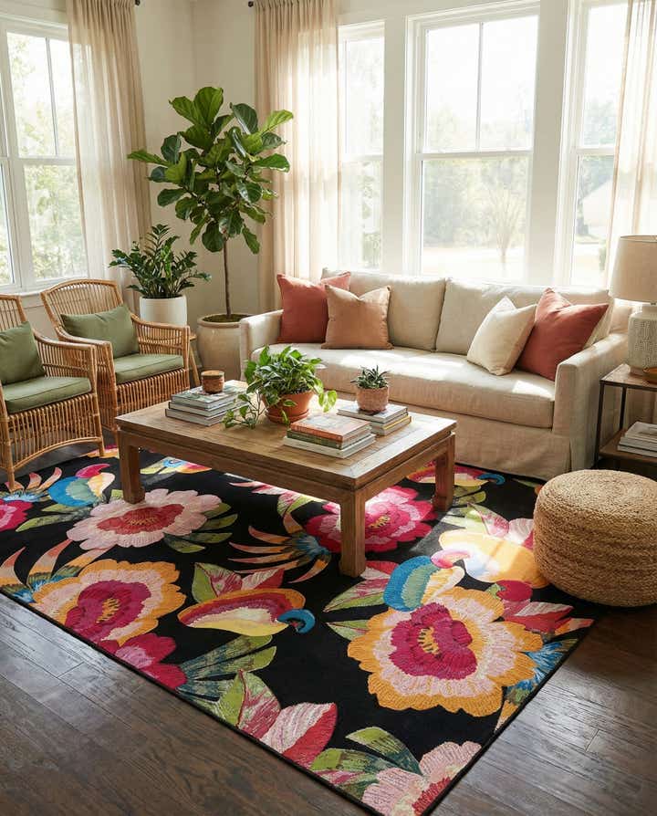 9' x 12' Easy-Clean Botanical Indoor / Outdoor Rug