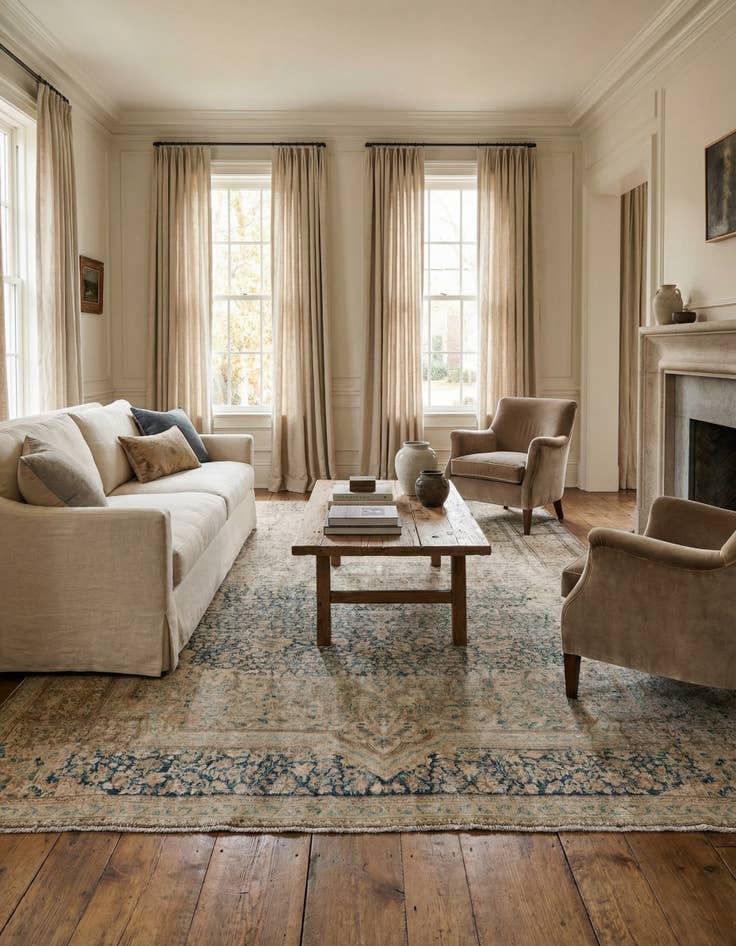 Detail image of 6' 4 x 9'  Hand Knotted Ultra Vintage Persian Wool Rug