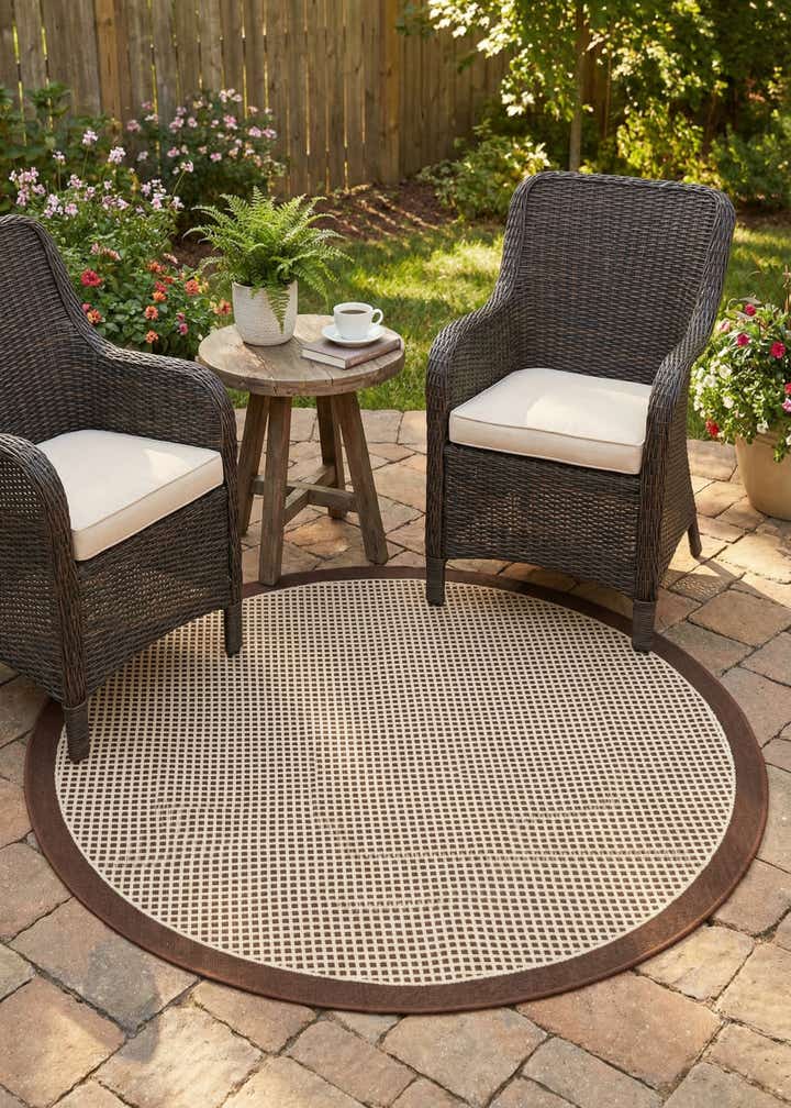 5' x 5' Easy-Clean Border Indoor / Outdoor Round Rug
