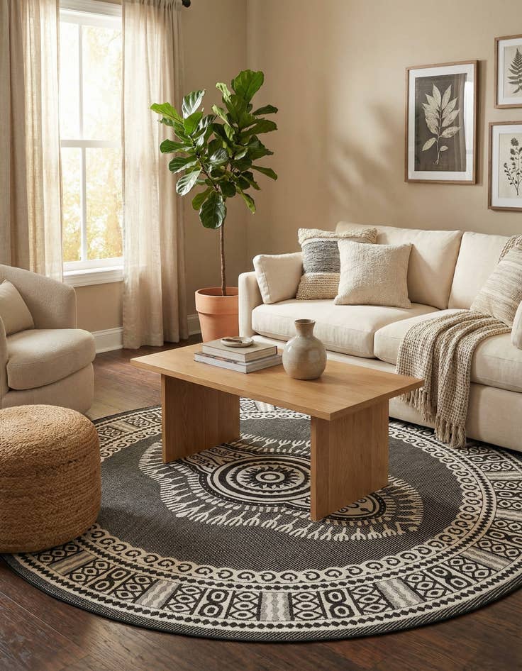 Detail image of 10' x 10'  Washable Traditional Indoor / Outdoor Round Rug