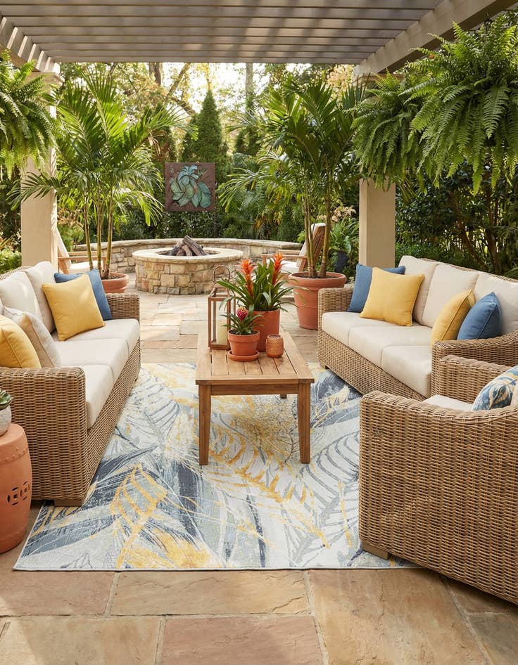 Detail image of 7' 10 x 7' 10  Washable Botanical Indoor / Outdoor Square Rug