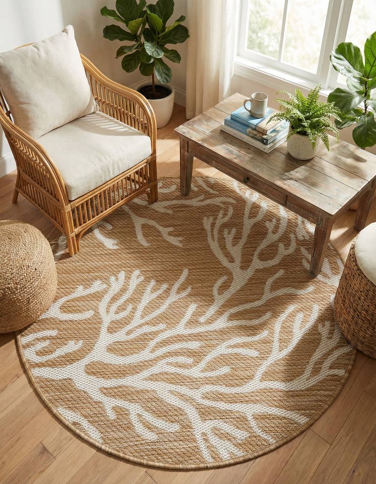 Detail image of  3' x 3'  Washable Coastal Indoor / Outdoor Round Rug