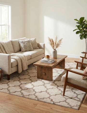 Beige and Light Brown Lattice Rug