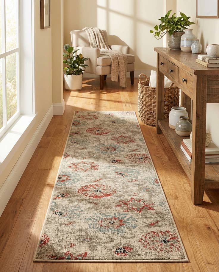Detail image of 2' x 8' Easy-Clean Botanical Indoor / Outdoor Runner Rug
