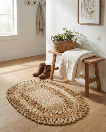  2' x 3' 1  Hand Braided Jute Oval Rug