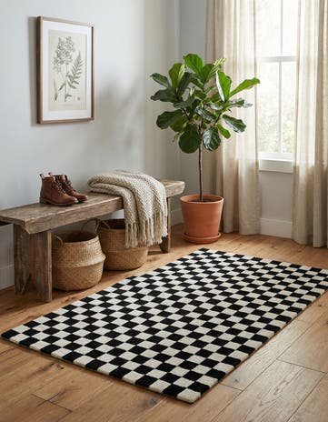 Black and White Hand Tufted Wool Rug
