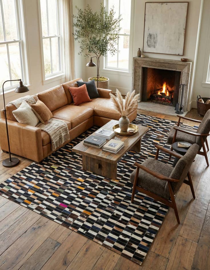 Detail image of  5' 1 x 7' 11 Cowhide - Patchwork Rug