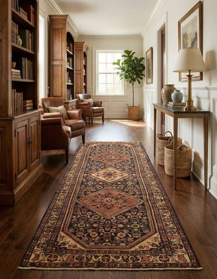 Detail image of 3' 9 x 10' Hand Knotted Hossainabad Persian Wool Runner Rug