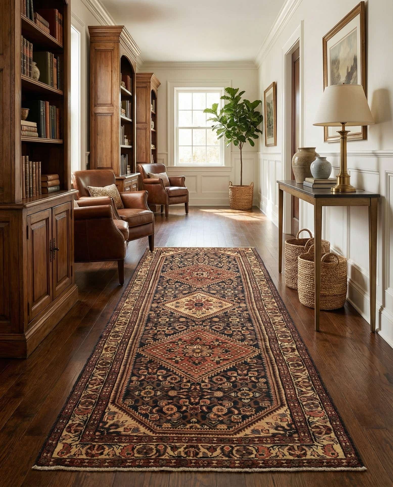 3' 9 x 10' Hand Knotted Hossainabad Persian Wool Runner Rug