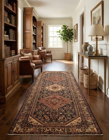 3' 9 x 10' Hand Knotted Hossainabad Persian Wool Runner Rug