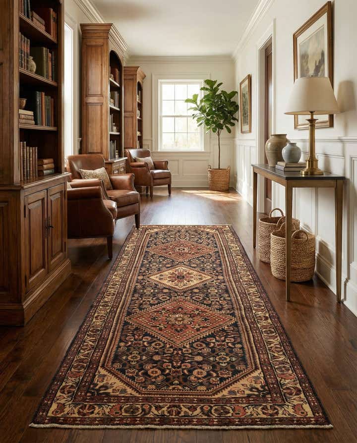 3' 9 x 10' Hand Knotted Hossainabad Persian Wool Runner Rug