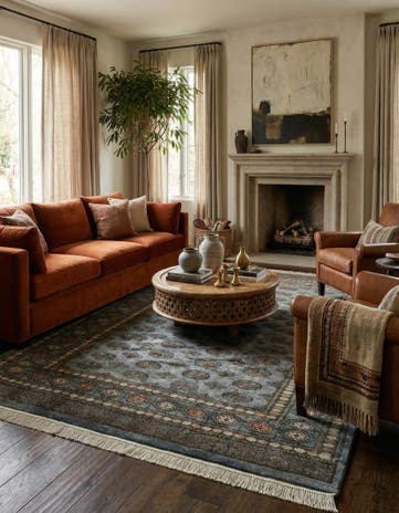 7' 6 x 9' 8 Hand Knotted Torkaman Persian Wool Rug