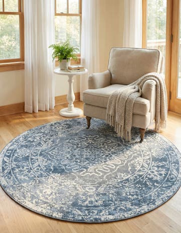 Blue Oxford Round Rug