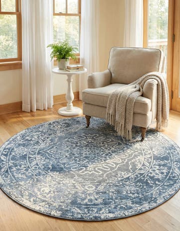 Blue Oxford Round Rug