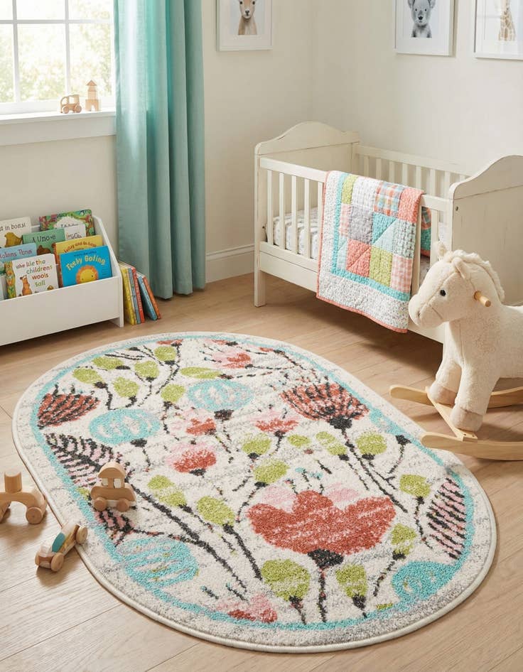 Detail image of 2' 2 x 3' 1 Flowers Whimsy Kids Oval Rug