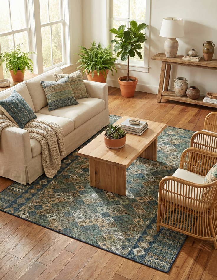 Detail image of 7' 10 x 7' 10  Washable Baja Indoor / Outdoor Square Rug