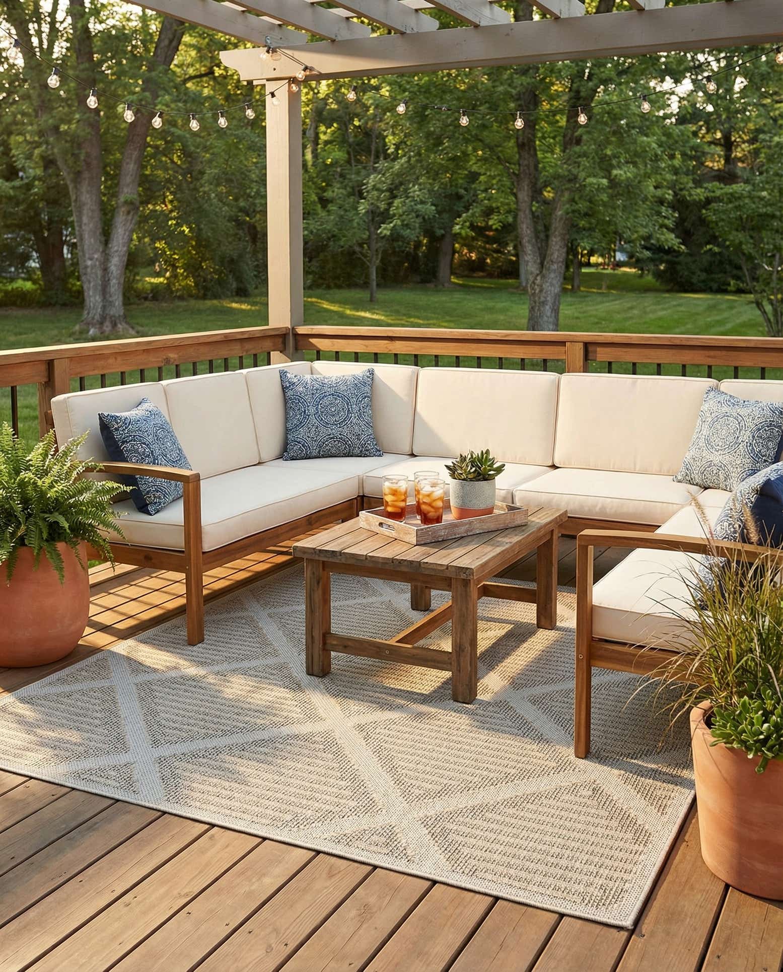 7' 10 x 7' 10 Easy-Clean Lattice Indoor / Outdoor Square Rug