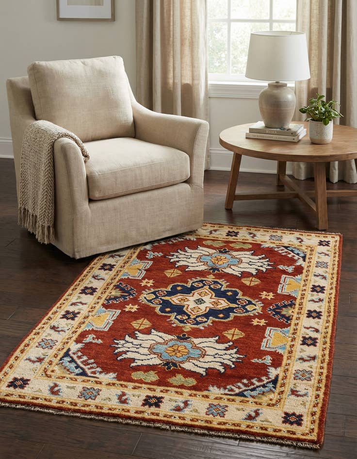 Detail image of 4' x 5' 10  Hand Knotted Kazak Wool Rug