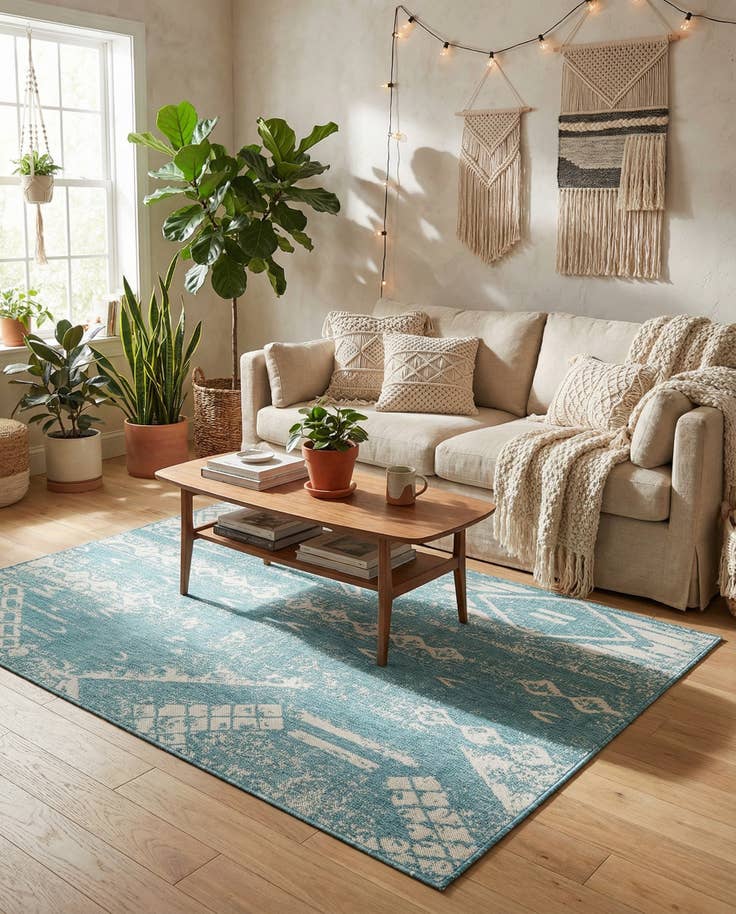 Detail image of 5' 3 x 8' Easy-Clean Bohemian Indoor / Outdoor Rug