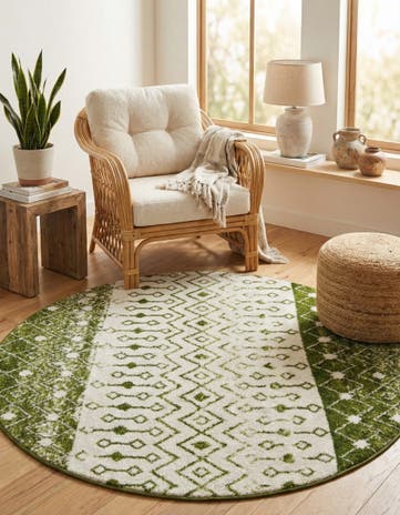 Ivory Green Moroccan Trellis Round Rug