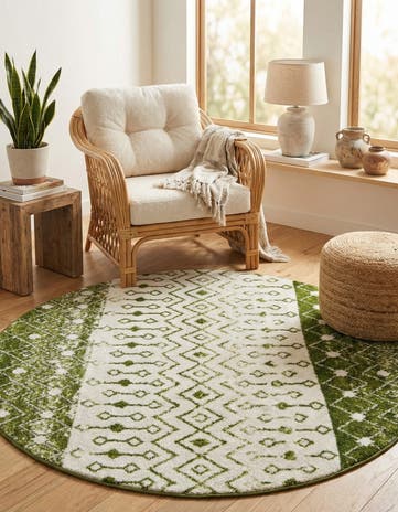 Ivory Green Moroccan Trellis Round Rug