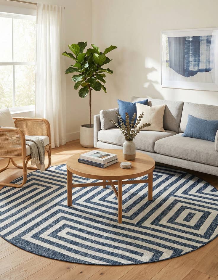 Detail image of 7' 10 x 7' 10  Washable Modern Indoor / Outdoor Round Rug