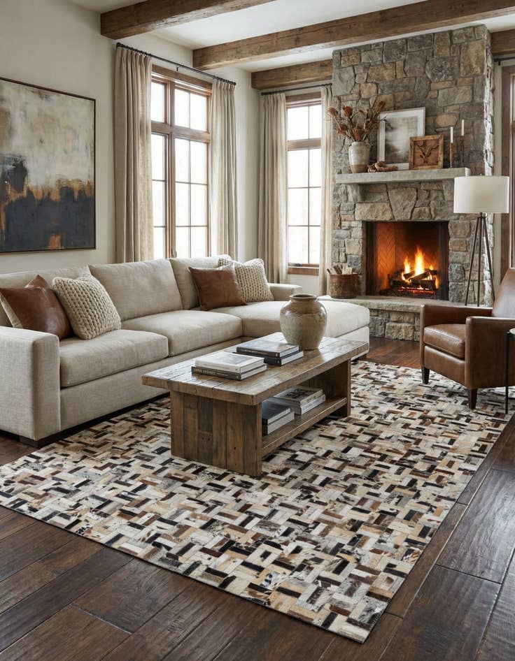 Detail image of 5' 4 x 7' 10 Cowhide Leather Rug